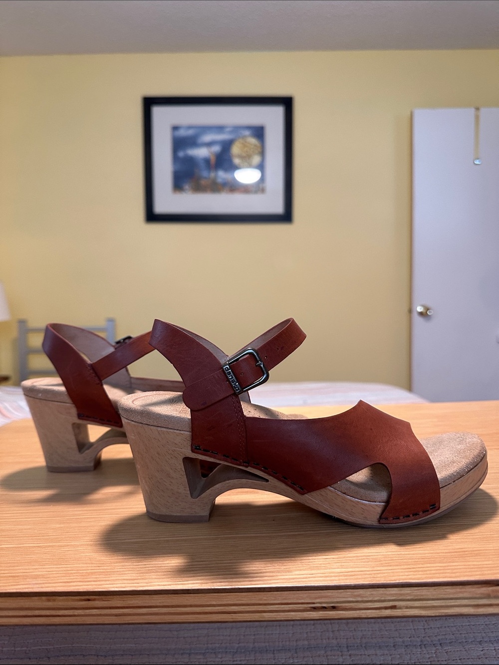 Dansko Brown Leather Wedge Sandals with Ankle Strap - Picture 5 of 13